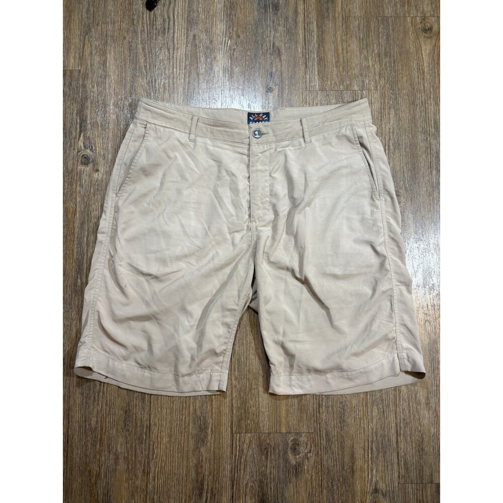 Faherty All Day Shorts Mens 35 Khaki Stretch Drawstring 9" Inseam Flat Front